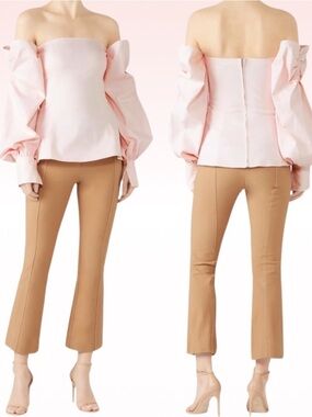 ADEAM Pink Off Shoulder Bow Long Sleeve Bustier Top (Sz 2)